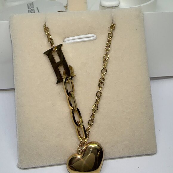 18K Gold Stainless Steel Women’s Necklace With Heart Charm & H Pendant - Picture 4 of 4